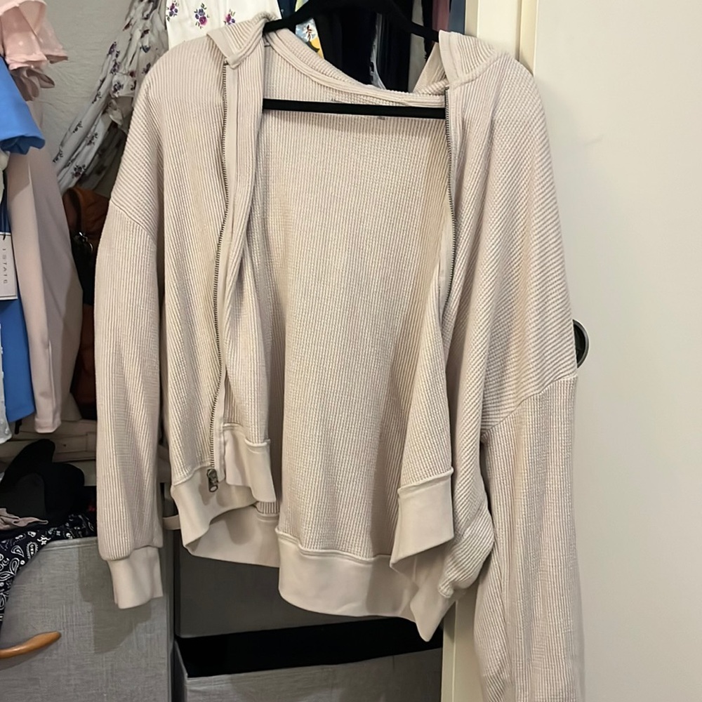 Waffle cropped zip up